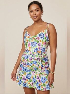 For Love & Lemons Miranda Floral Summer Blue Pink Purple Mini Dress NWT Large